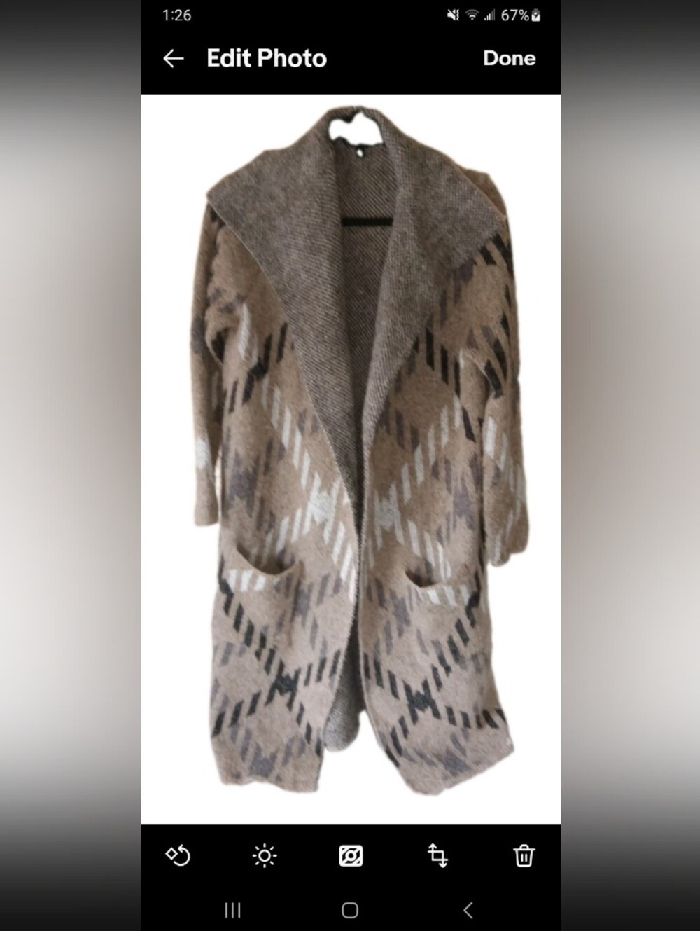 Joseph A Tan Long Open Cardigan Sweater/Coat Front Pockets Large